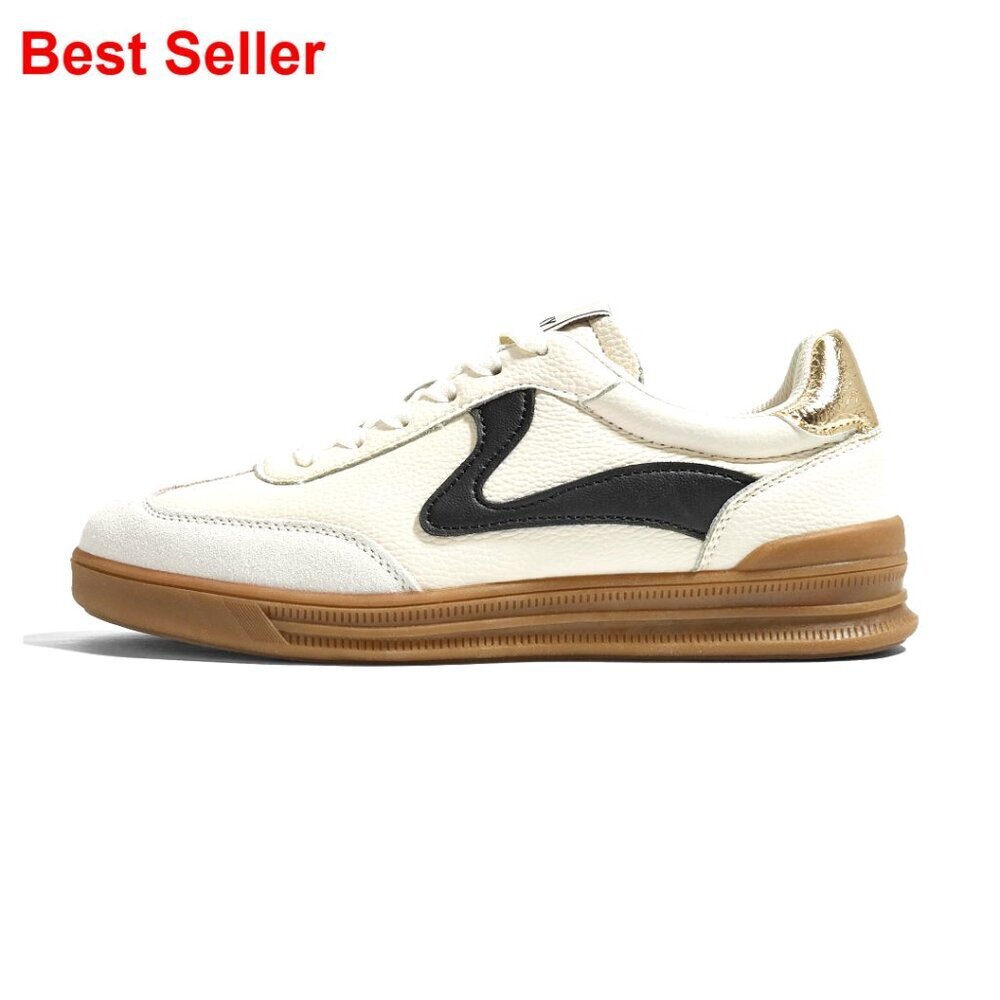 Suede fabric and soft PU retro fashion sneakers with slip-resistant sole